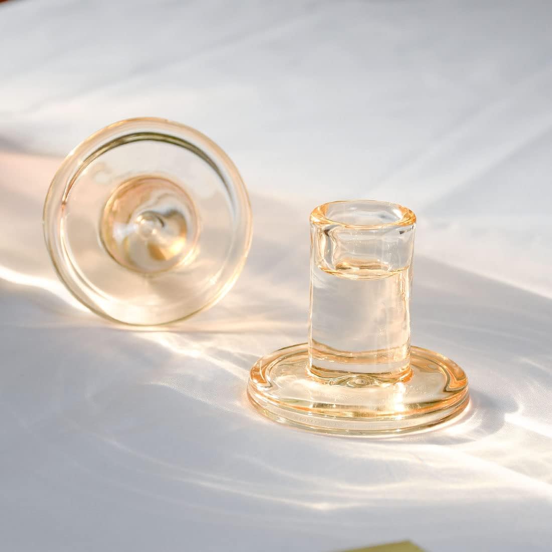 Amber Glass Taper Candle Holders